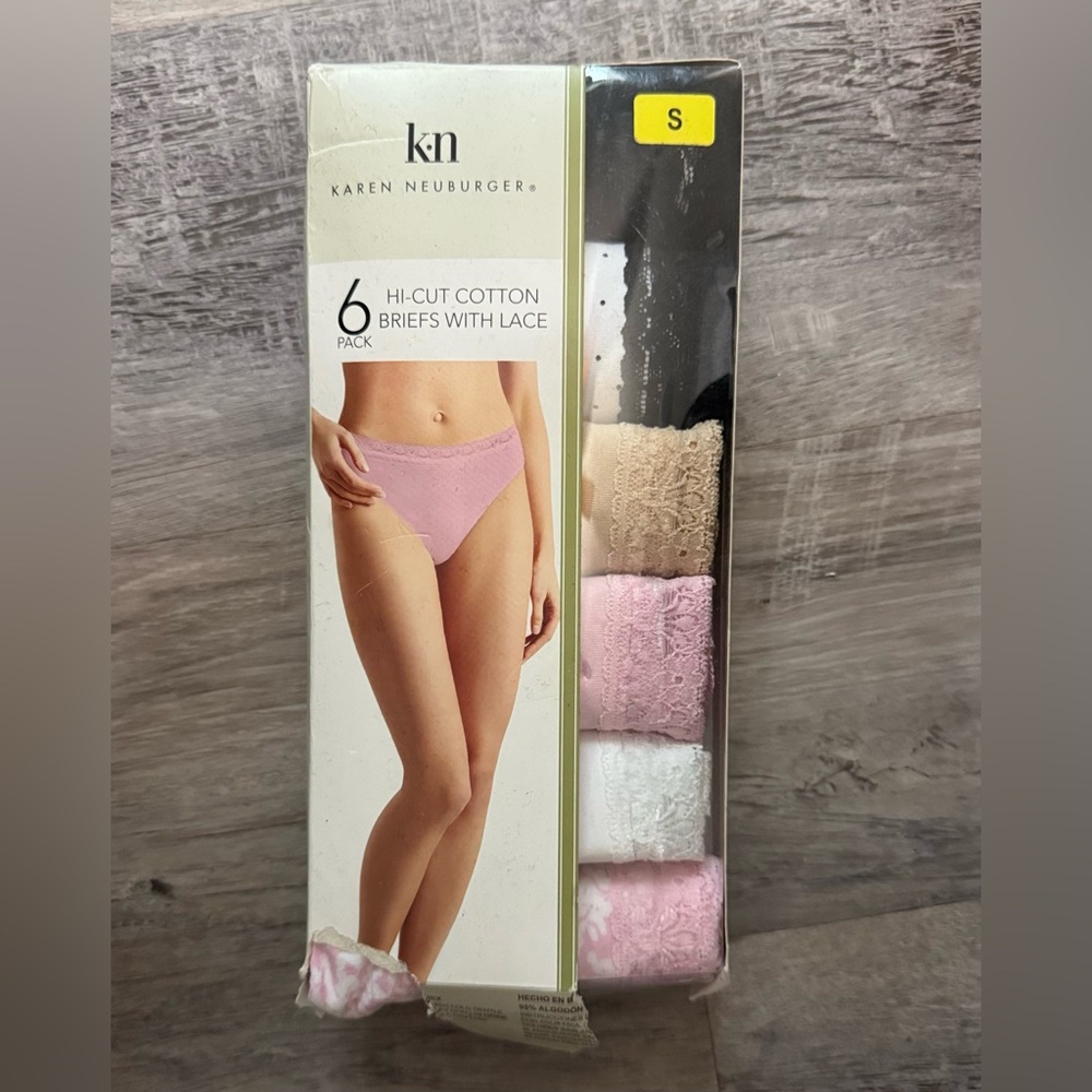 Karen Neuburger 6 Lace Hi Cut Brief Cotton Panties S